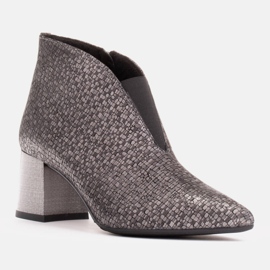 Marco Shoes Schmale silberne Lederstiefelette mit Gummi im Obermaterial grau 1