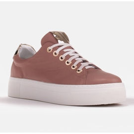 Marco Shoes Damen Sneaker aus echtem Leder auf dicker Sohle rosa golden 1