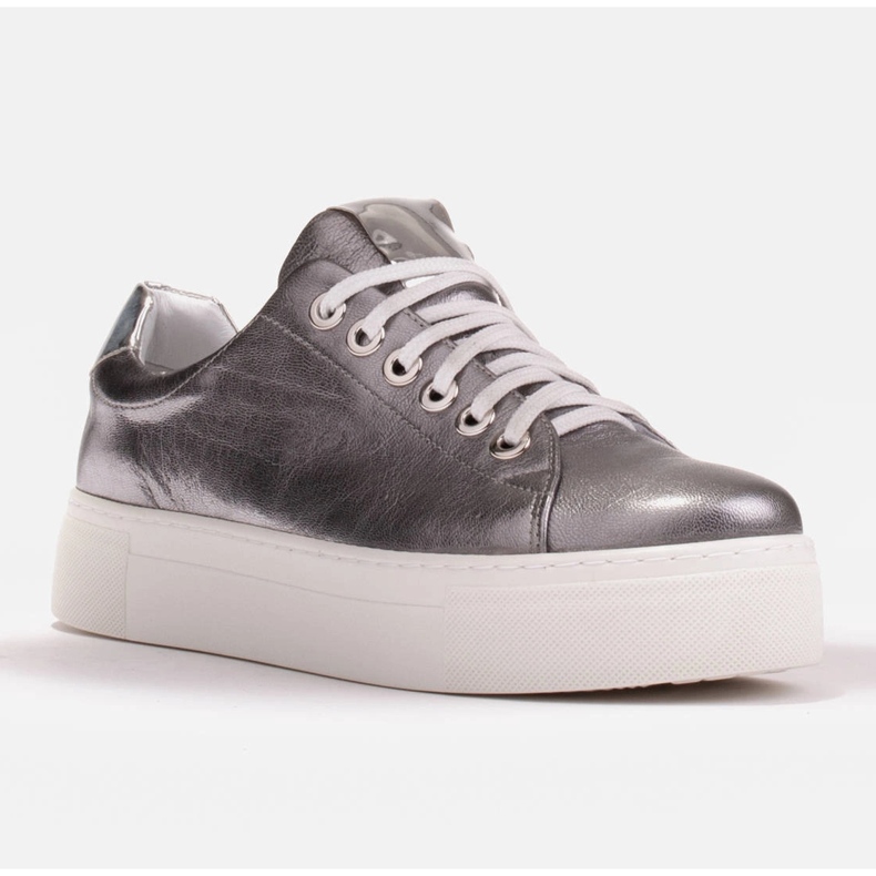 Marco Shoes Damen Sneaker aus echtem Leder auf dicker Sohle braun silber- 1