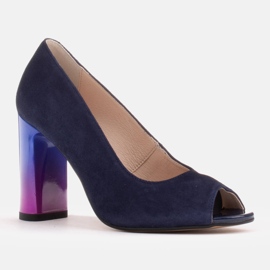 Marco Shoes 1100P marineblaue Pumps mit mehrfarbigem Absatz 1