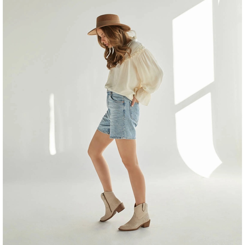 Marco Shoes Cowboystiefel aus Leder mit Ziernähten 2188B-1278-042-1 beige 2