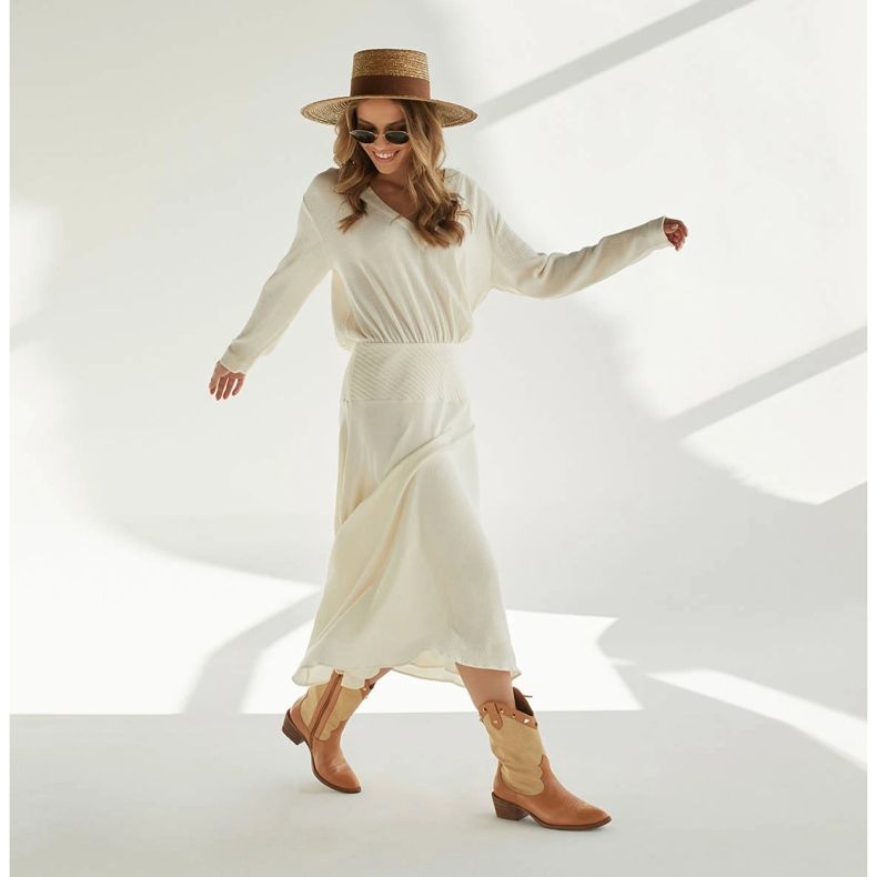 Marco Shoes Cowboystiefel in Kombination aus Leder und Leinenstoff 2186B + J-003-1266-4 beige 2