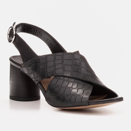 Marco Shoes Damen Ledersandalen aus Leder mit geschnittenen Streifen schwarz 1