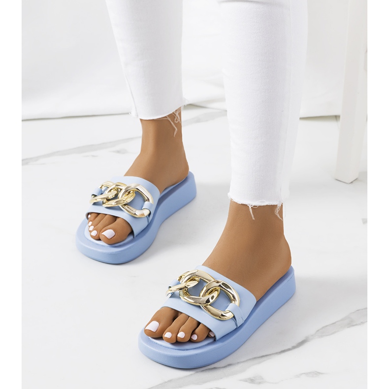 Blaue Hausschuhe mit Bragg-Kette 1