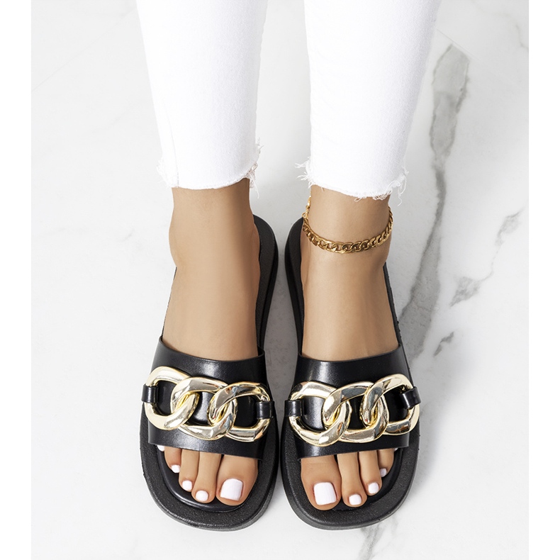 Schwarze Hausschuhe mit Bragg-Kette 1