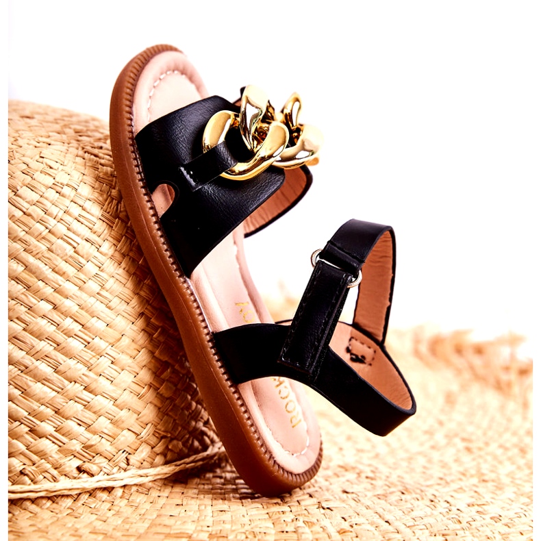 FR1 Kindersandalen mit schwarzem Layra-Klettverschluss golden 5