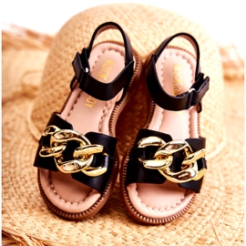 FR1 Kindersandalen mit schwarzem Layra-Klettverschluss golden 2