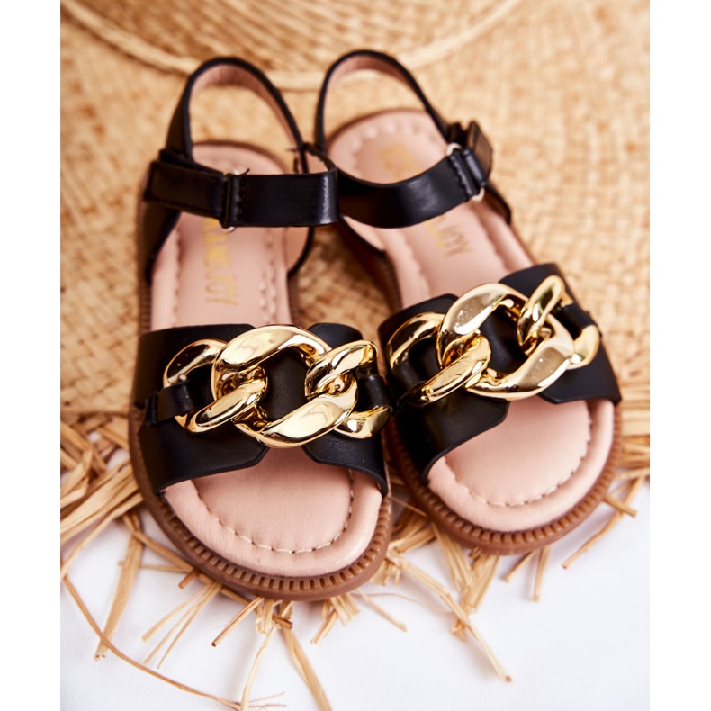 FR1 Kindersandalen mit schwarzem Layra-Klettverschluss golden 4