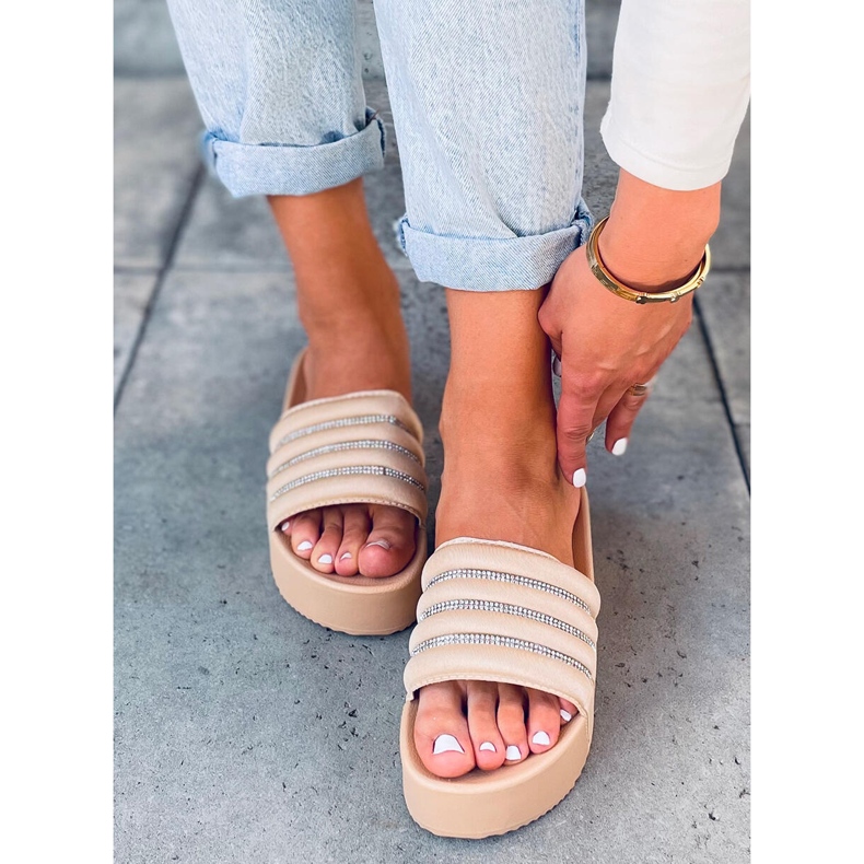 Leah Beige Pantoffeln mit hohen Sohlen 1