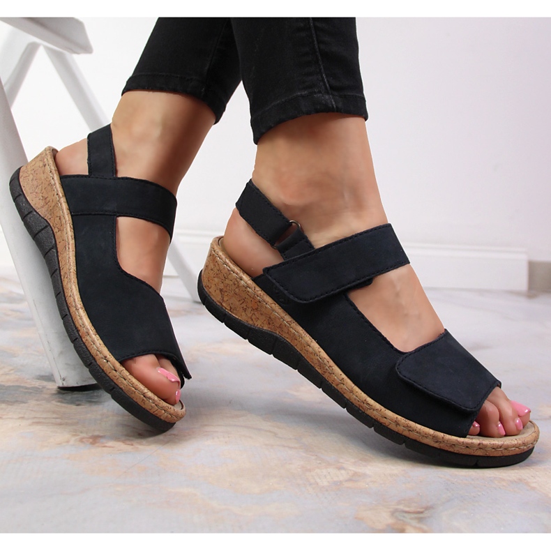 Damen-Ledersandale auf dem Rieker V7170-14 Wedge navy blau 1