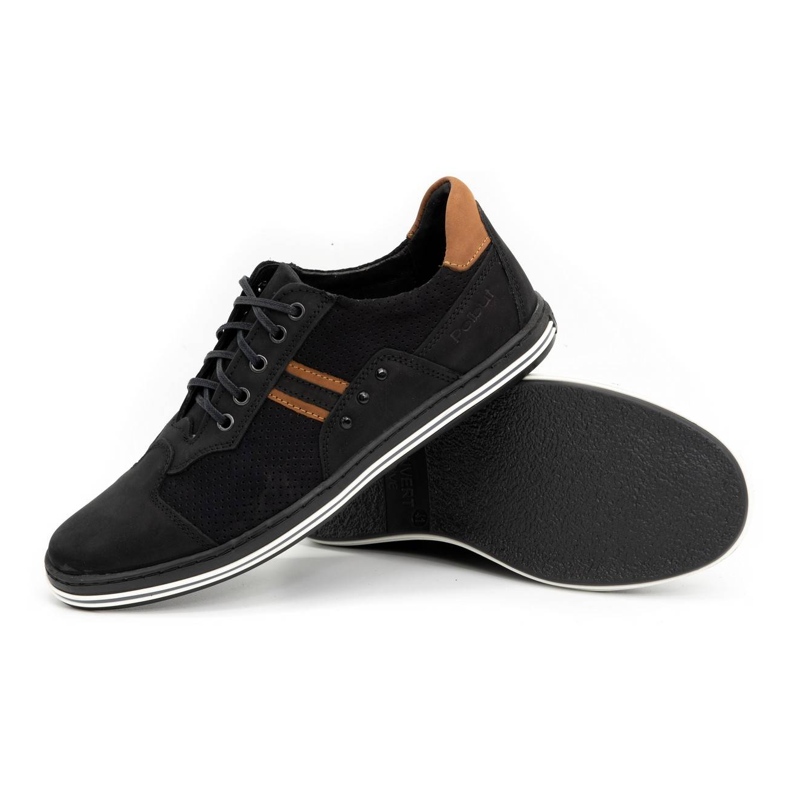 Polbut Lässiger Herrenschuh 1801P schwarz Nubuk / Kamel braun 2