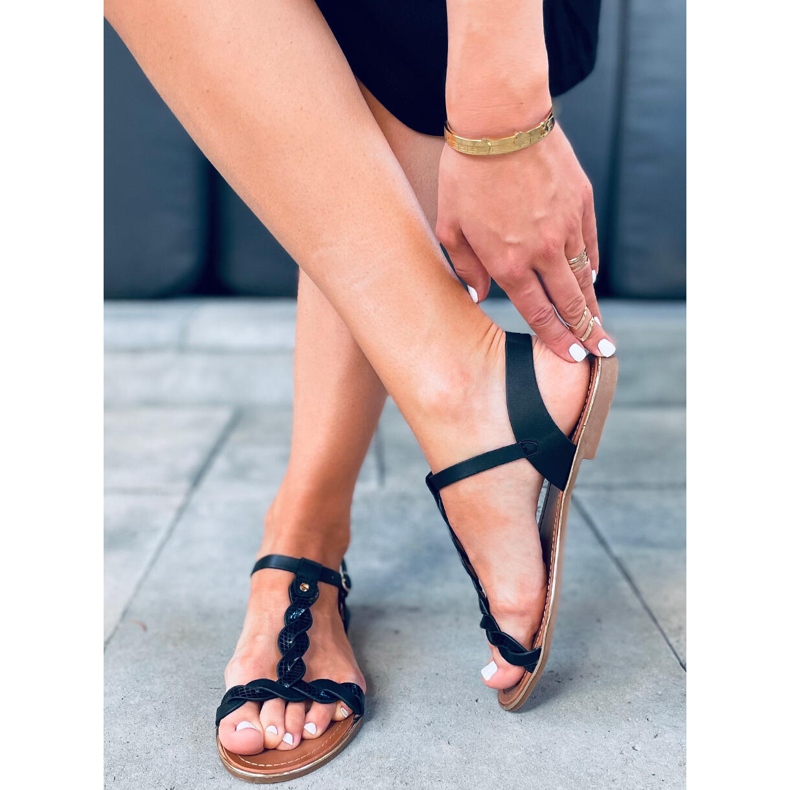 Basma Schwarz schillernde Damensandalen 2