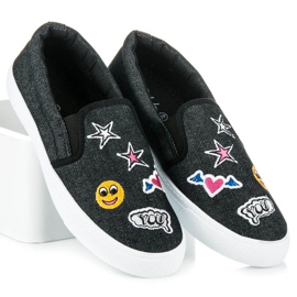 Balada Denim-Slipons mit Patches schwarz 1