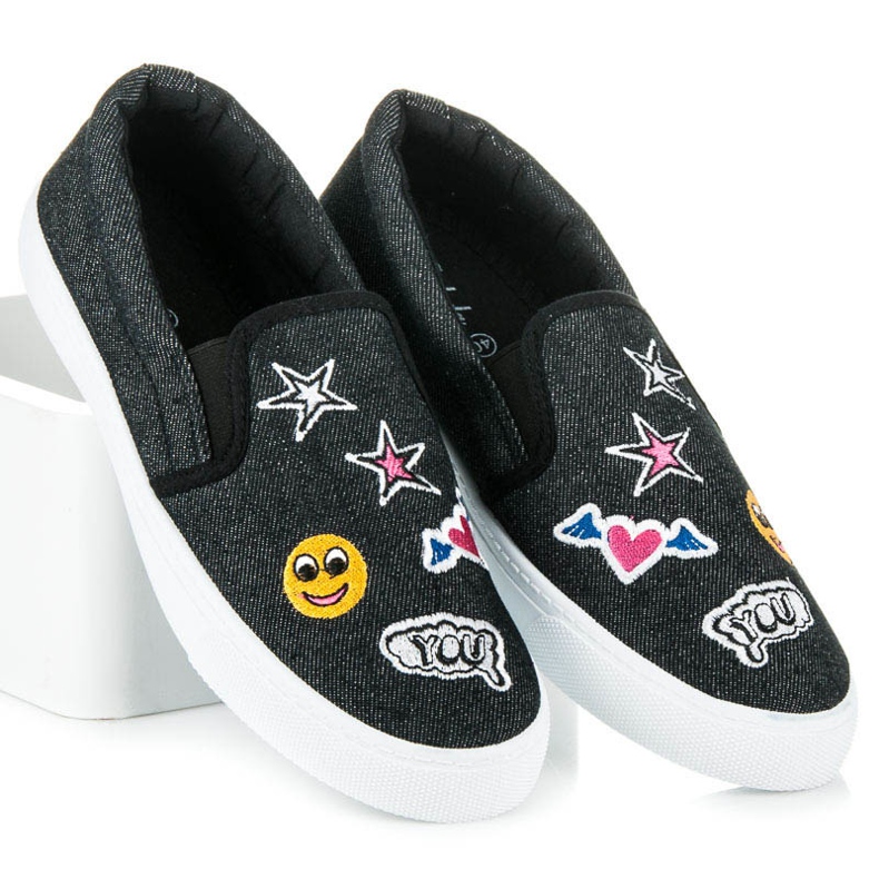 Balada Denim-Slipons mit Patches schwarz 1