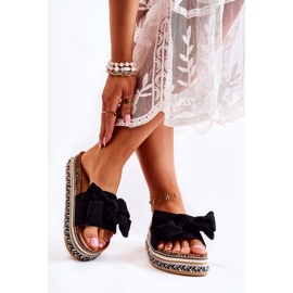 PG1 Damenhausschuhe auf einer massiven Plattform mit einer Schleife Black Macardi schwarz 2