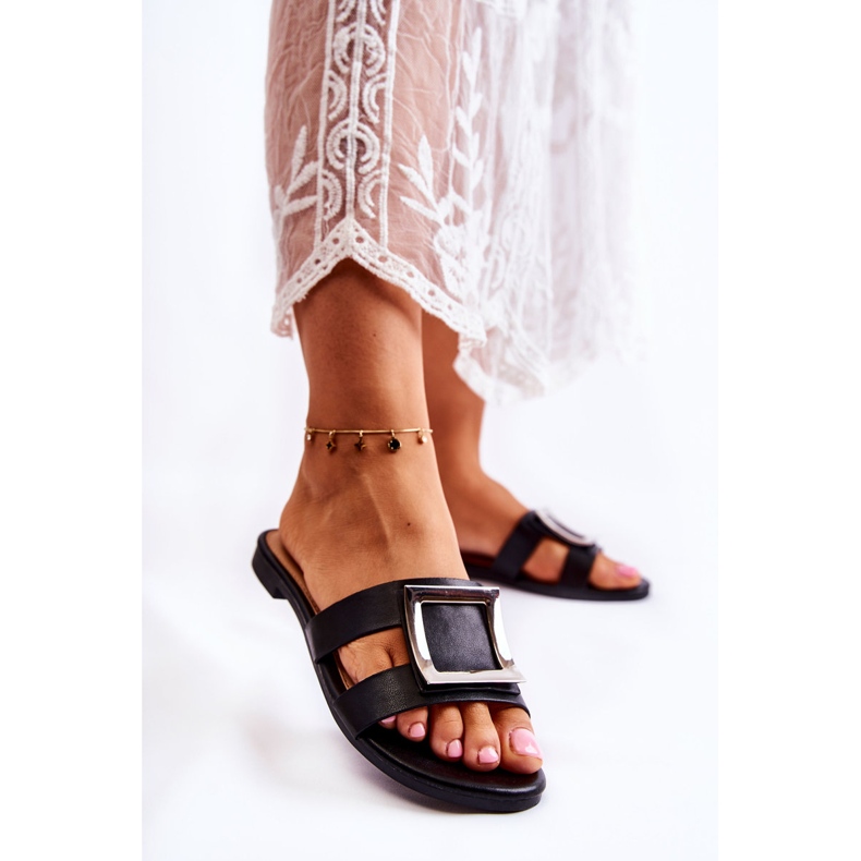 PG1 Lederhausschuhe für Damen mit schwarzer Roysa-Dekoration 1