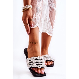 Klassische Damenhausschuhe mit Perlen Schwarz Calipso 1