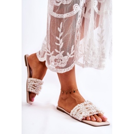 Klassische Damenhausschuhe mit Perlen Beige Calipso 1