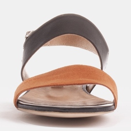 Marco Shoes Flache Sandalen aus echtem Leder mit Metallic-Absatz braun 1