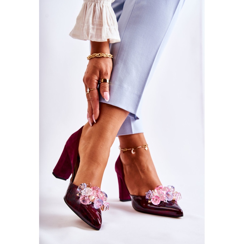 PA2 Modische Lederpumps mit kastanienbraunen Louna-Ornamenten rot 2