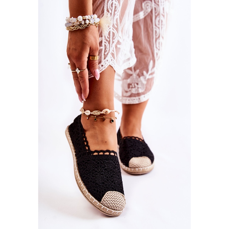 PH1 Schwarze durchbrochene Slip-On-Espadrilles für Damen 1