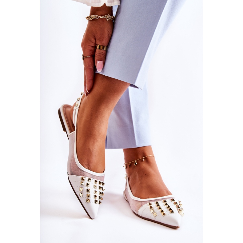 Damen-Ballerinas mit Nieten Weiß Kinley 2