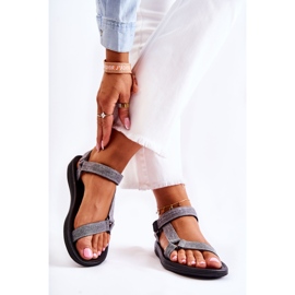 PM1 Klassische Damensandalen mit Klettverschluss Grau Kalla 2