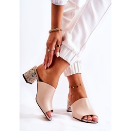 PA2 Leder Damenhausschuhe auf High Heel Blumen Beige Nessita 2