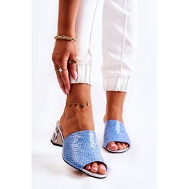 Leder Damenhausschuhe Krokodilmuster auf Ferse Blue Perry blau 1