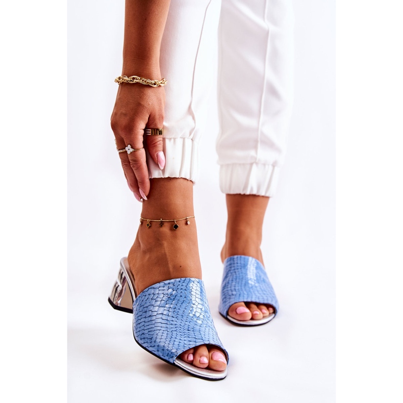 Leder Damenhausschuhe Krokodilmuster auf Ferse Blue Perry blau 1