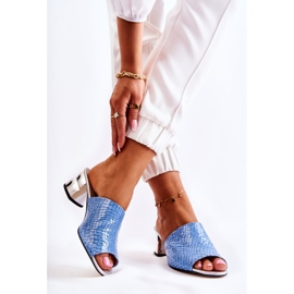 Leder Damenhausschuhe Krokodilmuster auf Ferse Blue Perry blau 2