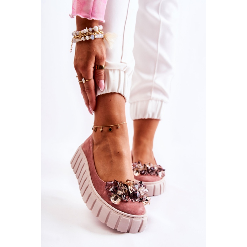 PA2 Wildleder-Ballerinas auf Plattform mit rosa Ladette-Ornament 1