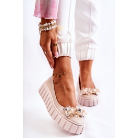 PA2 Leder-Ballerinas auf Plateau mit beigem Ladette-Ornament 1