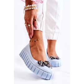 PA2 Lederballerinas auf der Plattform mit einem blauen Ladette-Ornament 2