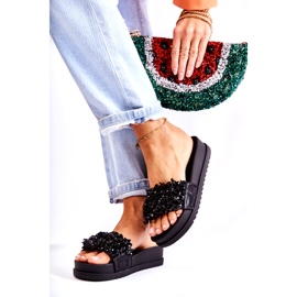 Damen-Plateau-Flip-Flops mit Verzierungen, Schwarz 2