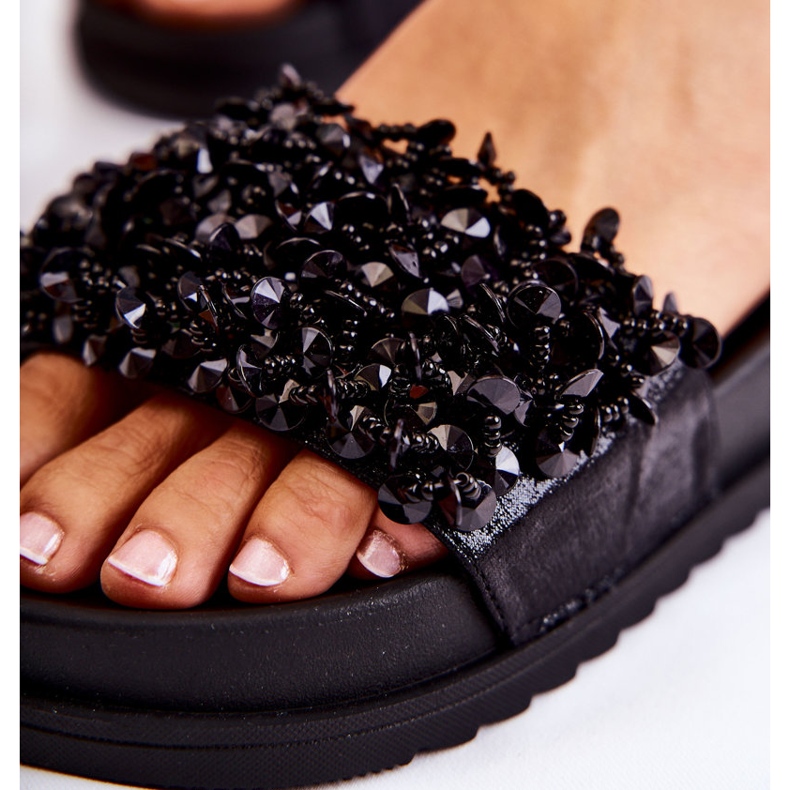 Damen-Plateau-Flip-Flops mit Verzierungen, Schwarz 4