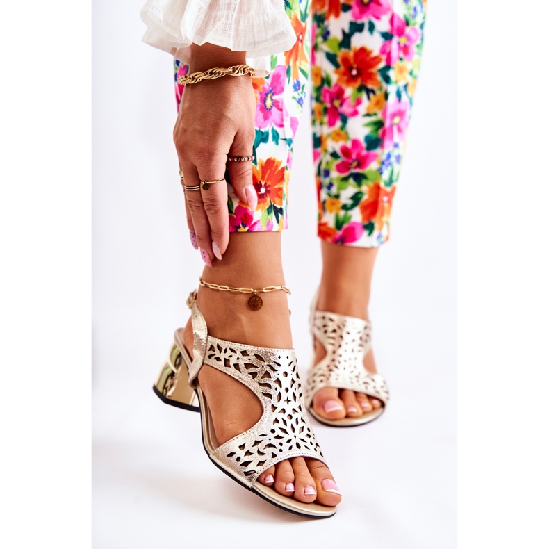 PA2 Durchbrochene Ledersandalen auf High Heels Golden Salvio 1