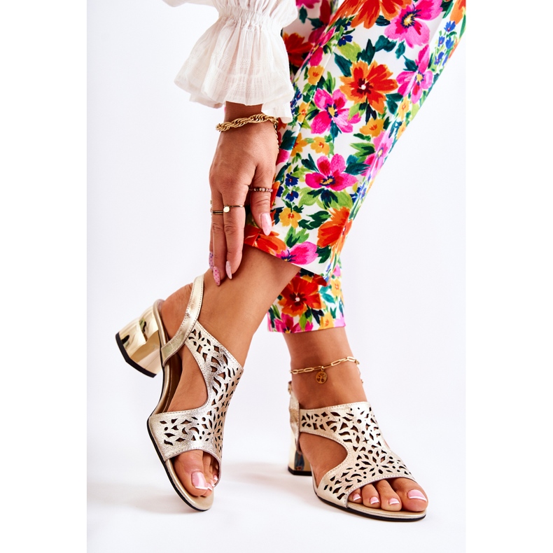 PA2 Durchbrochene Ledersandalen auf High Heels Golden Salvio 2