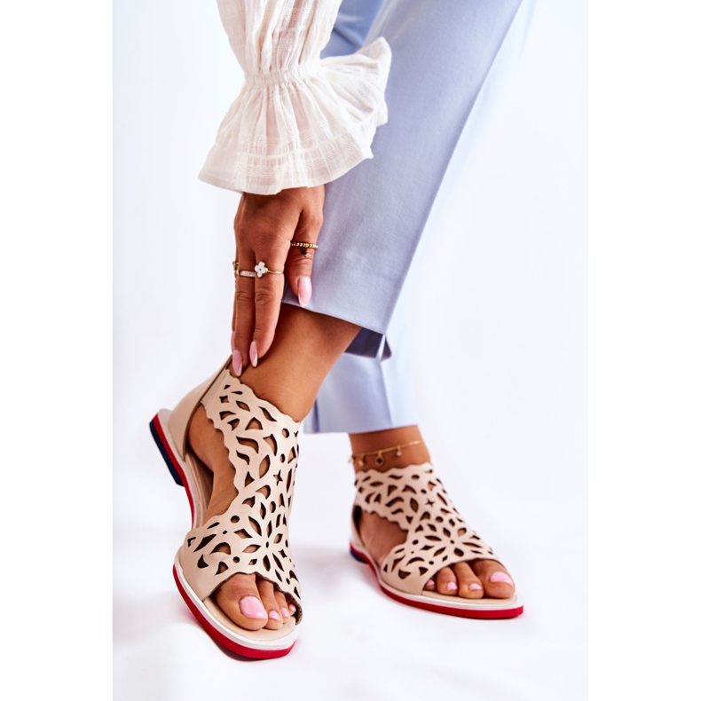 PA2 Leichte durchbrochene Sandalen aus Leder Beige Alima 2