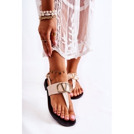 PS1 Damensandalen Flip-Flops mit beigefarbener Calia-Verzierung 1