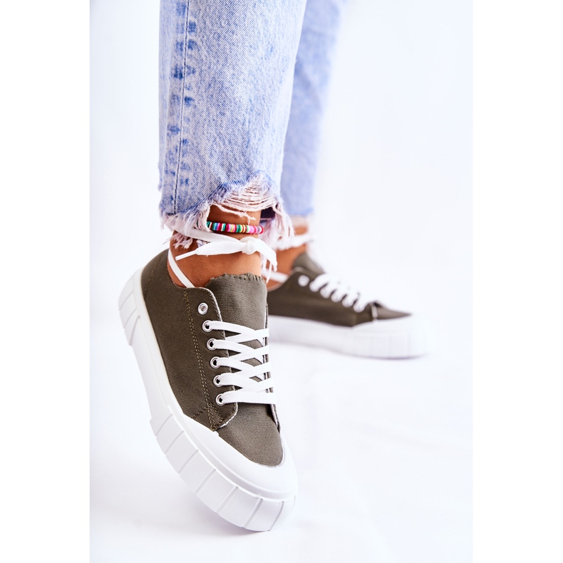 PS1 Damen Khaki Comes Plateau-Turnschuhe grün 1