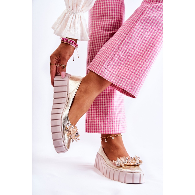 PA2 Lederballerinas auf Plattform mit goldener Ladette-Verzierung 2