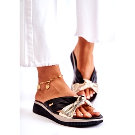 PE1 Bequeme Damenhausschuhe aus Leder Schwarz und Gold Neyla golden 1