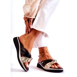 PE1 Bequeme Damenhausschuhe aus Leder Schwarz und Gold Neyla golden 2