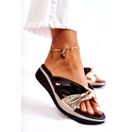 PE1 Bequeme Damenhausschuhe aus Leder Schwarz und Gold Neyla golden 3