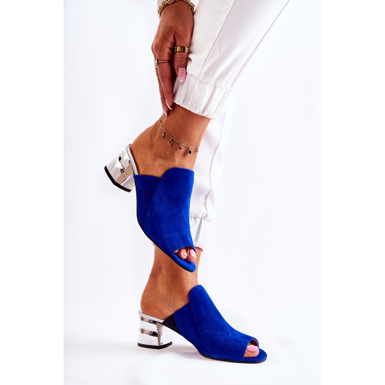 Damen-Slipper aus Wildleder mit Absatz Marineblau Marine 2