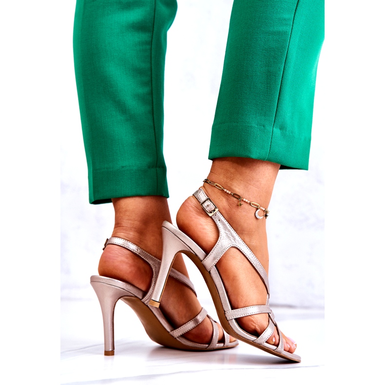 Ledersandalen High Heels Laura Messi 2002 Beige und Gold 4