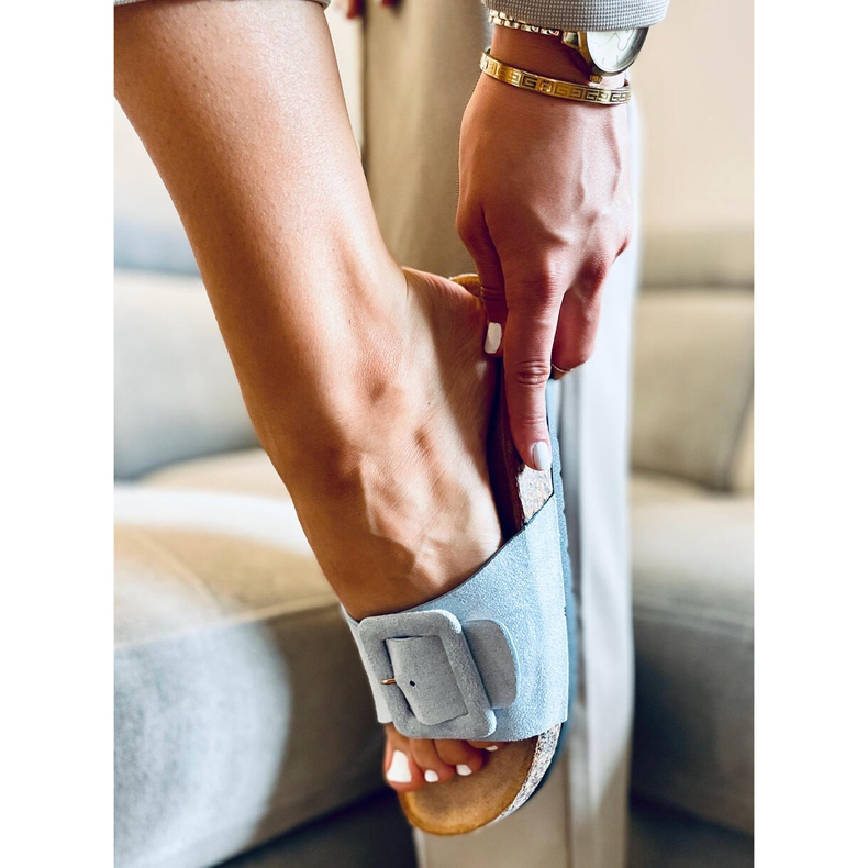 Priya Blaue Hausschuhe mit Korksohle 1