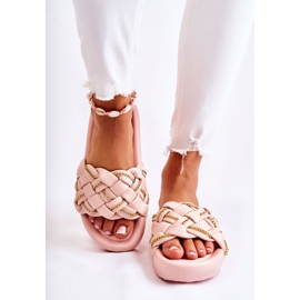 PS1 Damen-Lederpantoffeln mit einer rosa Soline-Kette 1