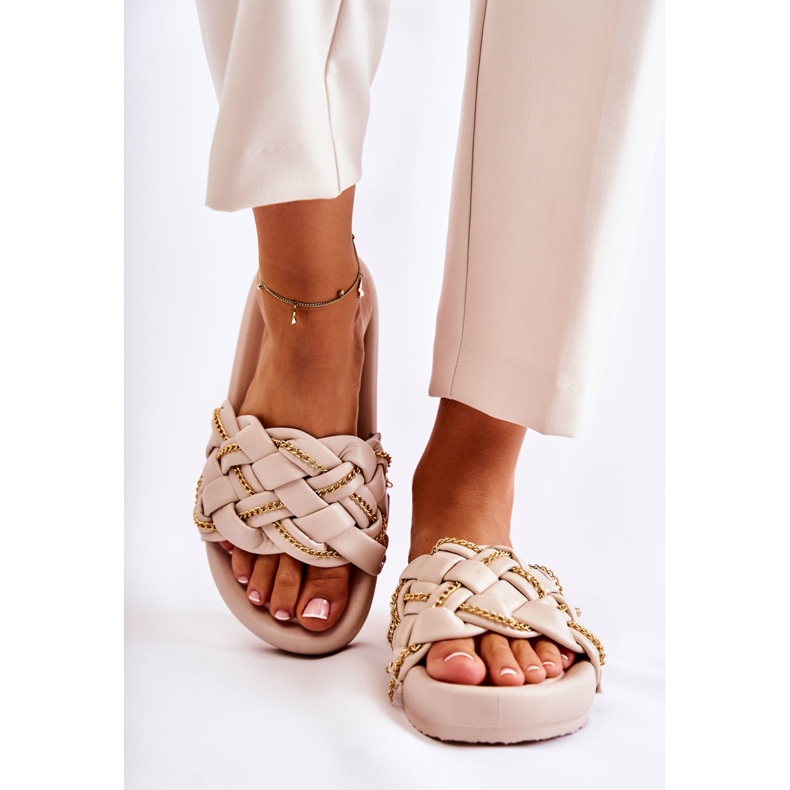 PS1 Lederhausschuhe für Damen mit Kette Beige Soline 1